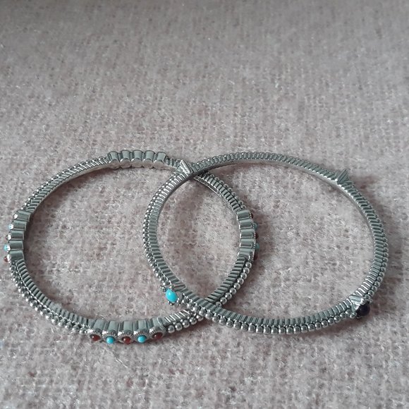 Pair of RJ Graziano CN Stacking Bracelets, Silver w/Coloured Stones - Picture 2 of 6